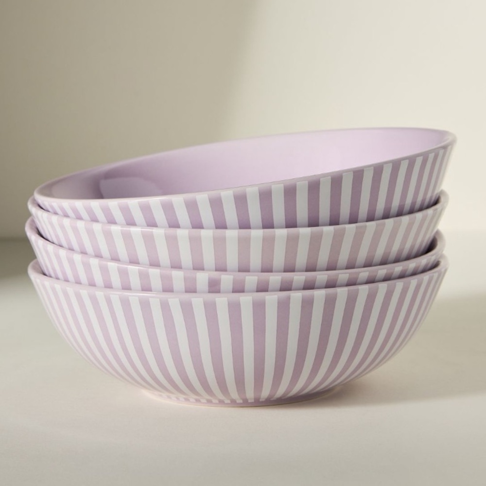Lyla striped bowls set of 4 lilac and white